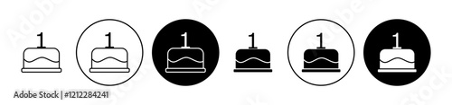 Happy first birthday vector icon collection in black filled and outlined versions