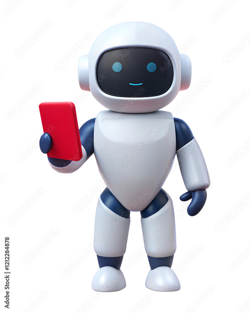 Futuristic Robot Holding a Smartphone, isolated on white background. Robot icon. Ai concept. High quality photo Futuristic Robot Holding a Smartphone, isolated on white background. Robot icon. Ai concept. High quality photo