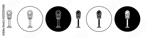 Parking meter vector icon collection in black filled and outlined versions