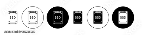 SSD drive vector icon collection in black filled and outlined versions