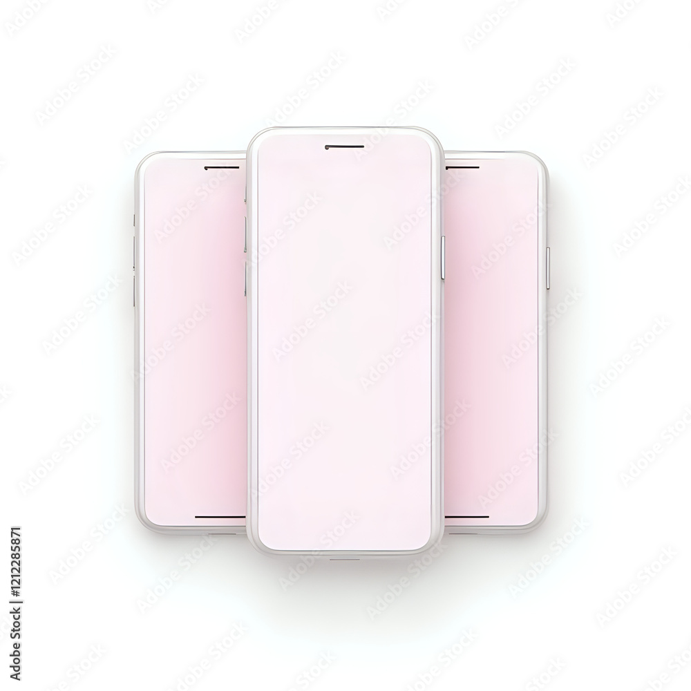Three Modern Smartphones in Pink Protective Cases Three Modern Smartphones in Pink Protective Cases