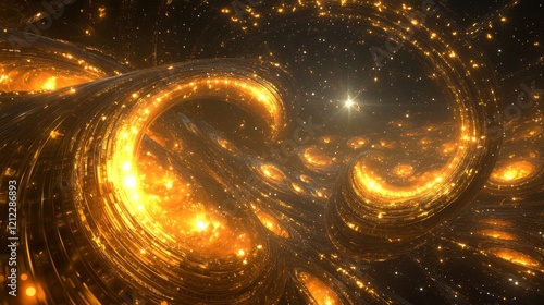 Golden Galactic Swirl Abstract Fractal Art, Digital Painting, Cosmic Energy, Gold, Space Abstract art, fractal art photo