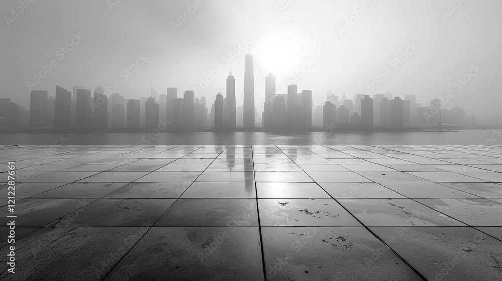 Urban Elegance: Sophisticated Cityscape Vista with Monochrome Palette and Subtle Highlights Urban Elegance: Sophisticated Cityscape Vista with Monochrome Palette and Subtle Highlights