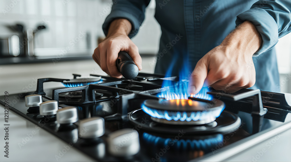 Repairman repiring gas cooker with blue flame. gas cooking
gas stove burner. Repairman repiring gas cooker with blue flame. gas cooking
gas stove burner.