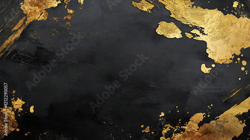 An abstract piece combining black and gold ink textures on a paper background, featuring bold strokes and a luxurious artistic finish. photo