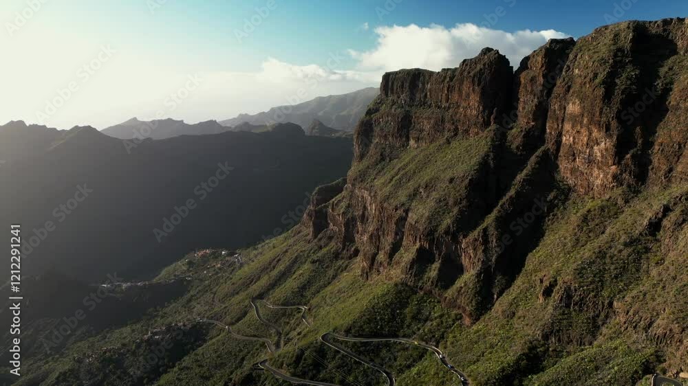 Landscape of the Masca valley at sunset in Tenerife, Canary island, Spain. Scenic mountain landscape road Landscape of the Masca valley at sunset in Tenerife, Canary island, Spain. Scenic mountain landscape road