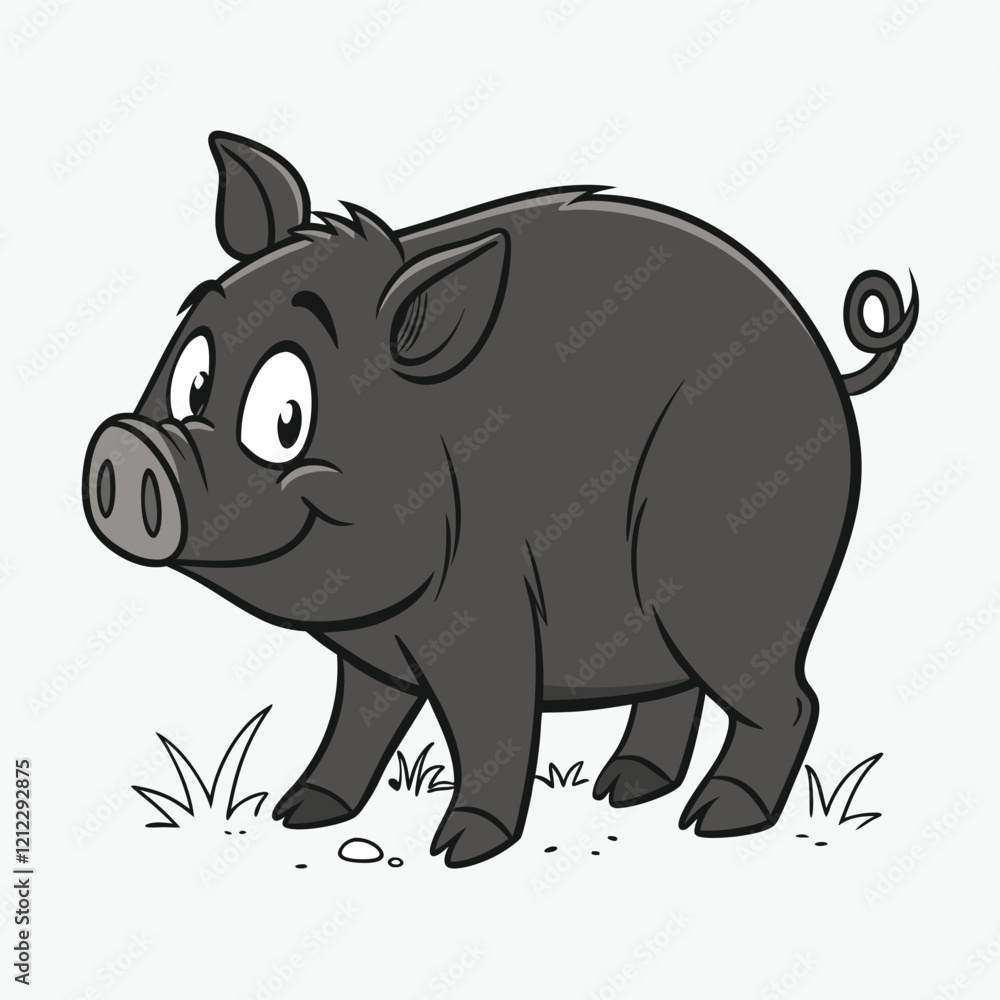 Cute Black and White Pig Silhouette for Design Projects Cute Black and White Pig Silhouette for Design Projects