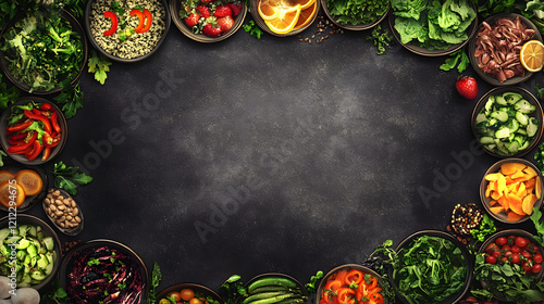 Wallpaper Mural Healthy Food Composition with Fresh Vegetables and Fruits on a Dark Background Torontodigital.ca