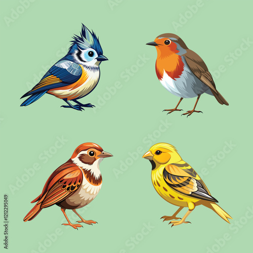 Beautiful Birds Collection vector illustration.
