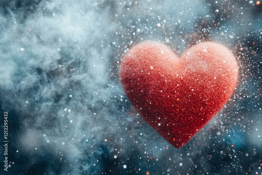 Fototapeta premium A sparkling heart shape surrounded by a misty, cosmic background.