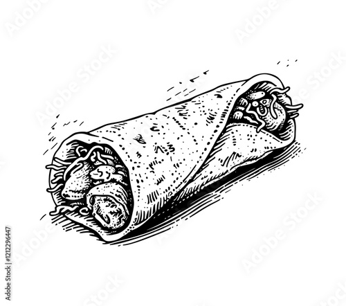 burito engraving black and white outline
