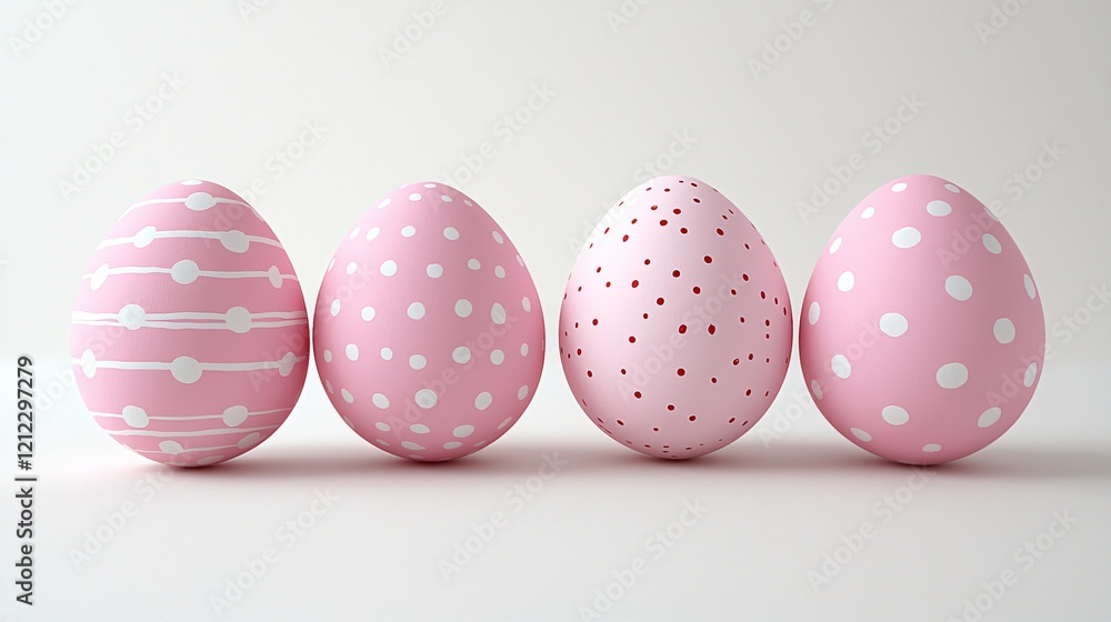 Pink Easter eggs, patterns, white background, holiday celebration, spring greeting card Pink Easter eggs, patterns, white background, holiday celebration, spring greeting card