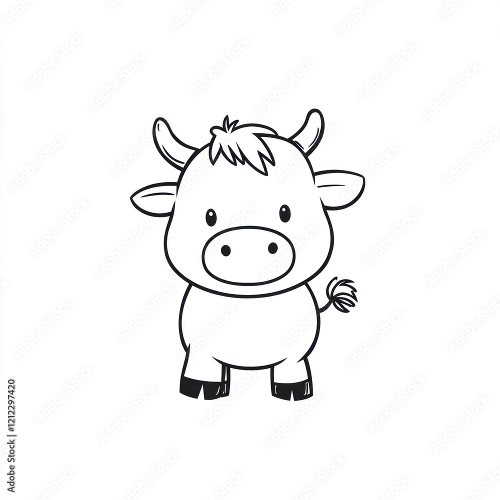 Cute cartoon yak, front view, simple style, children's book illustration, printable Cute cartoon yak, front view, simple style, children's book illustration, printable