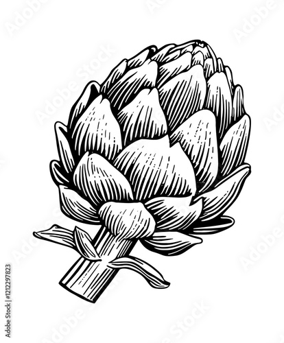 artichoke engraving black and white outline
