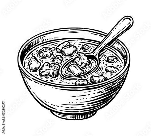 chili corn carne engraving black and white outline