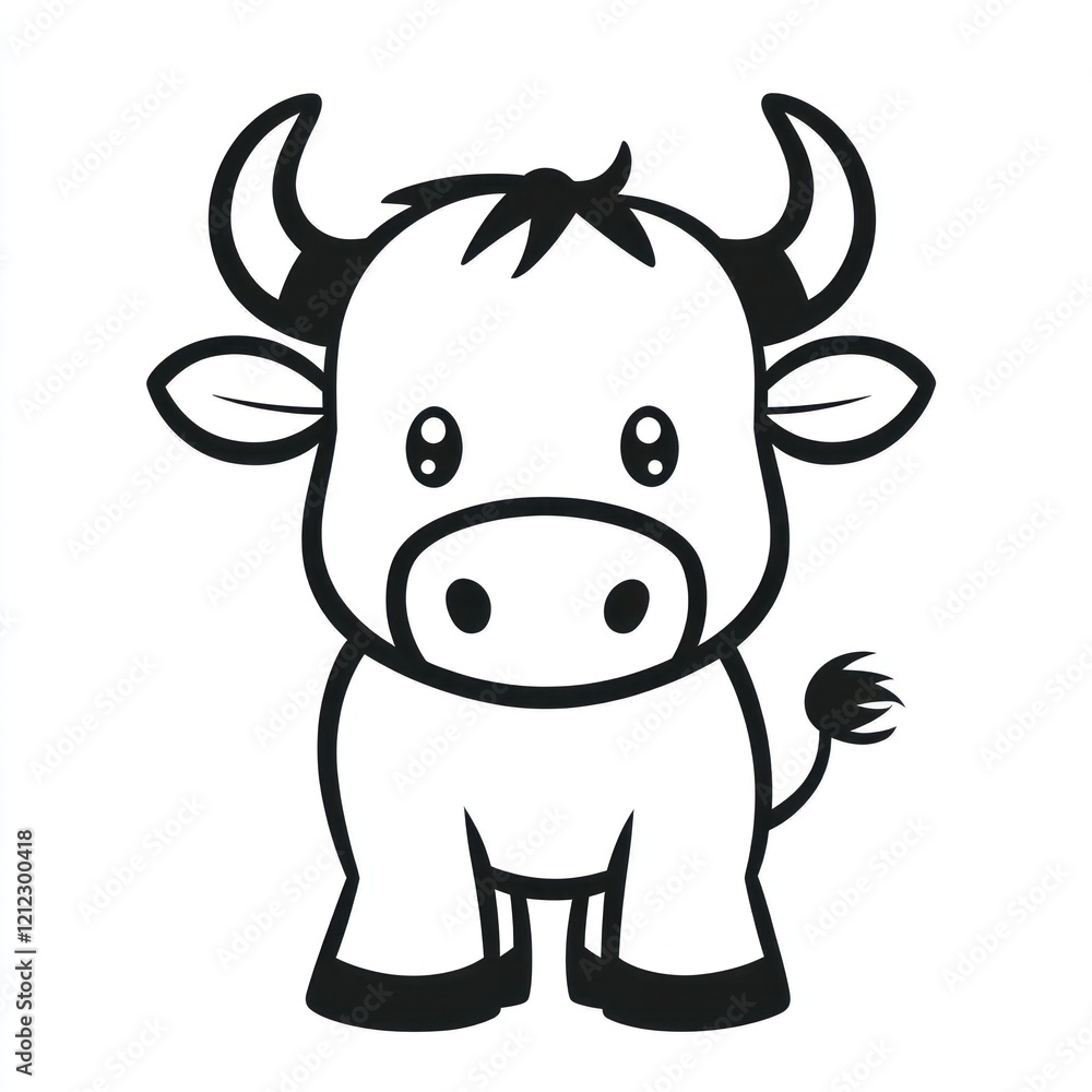 Cartoon bull standing, with a blank background, for kids, coloring, farm and educational uses Cartoon bull standing, with a blank background, for kids, coloring, farm and educational uses
