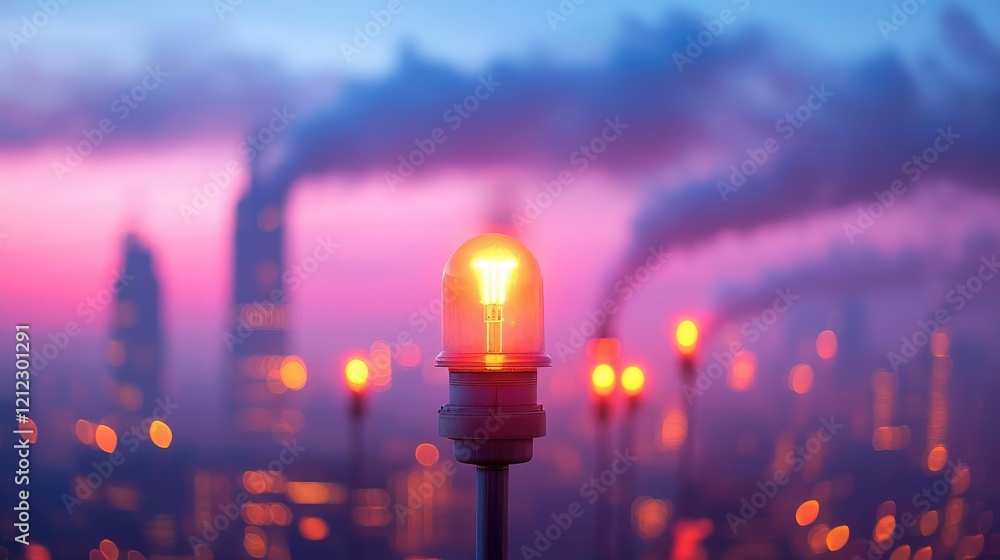 Industrial skyline glowing at dusk under layers of smog, urban PM 2.5 impact Industrial skyline glowing at dusk under layers of smog, urban PM 2.5 impact
