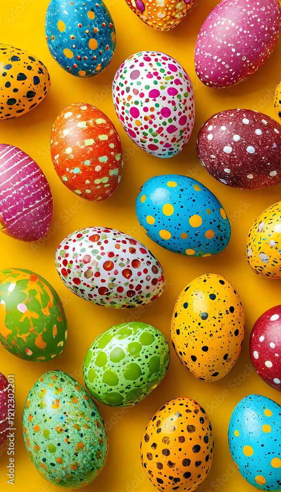 Beautiful colorful Easter eggs on a yellow background Beautiful colorful Easter eggs on a yellow background