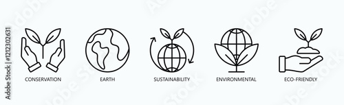 Sustainability And Environmental Icon Set Isolated Vector With Icon Of Conservation, Earth, Sustainability, Environmental, Eco Friendly In Outline Style