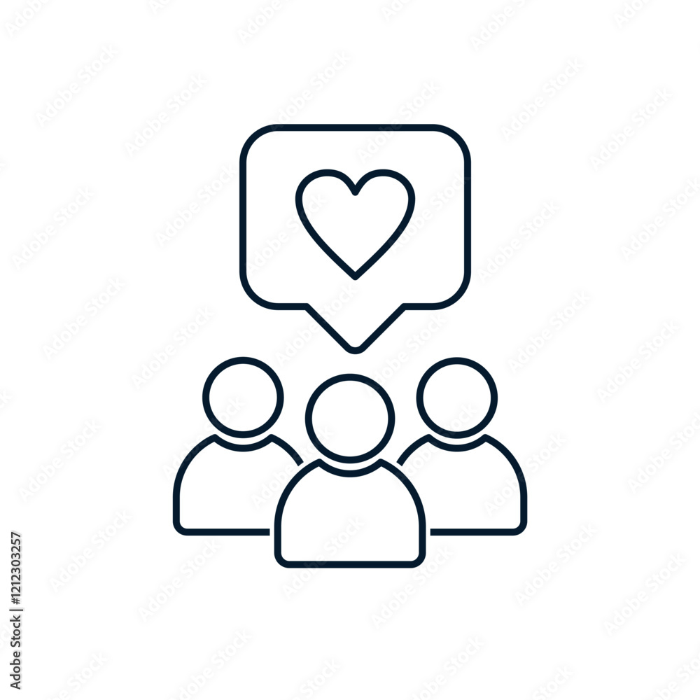 Social media bubble with heart symbol. Vector linear icon isolated on white background. Social media bubble with heart symbol. Vector linear icon isolated on white background.