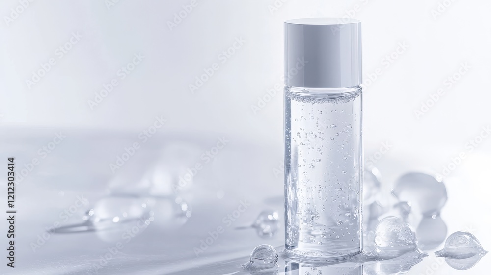 Clear Water Bottle with Droplets on White Surface Clear Water Bottle with Droplets on White Surface