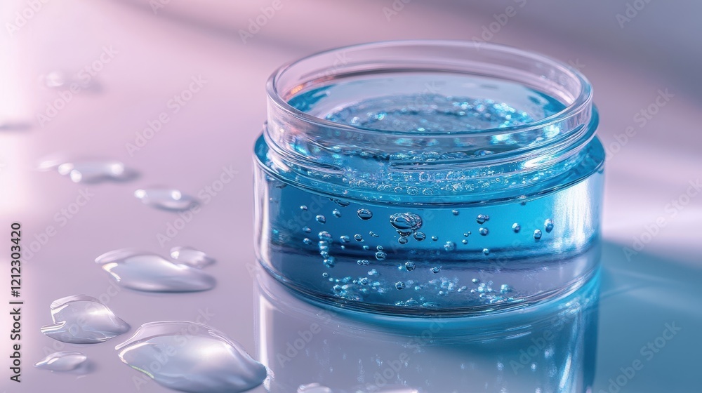 Blue Gel in Jar with Water Drops on Surface Blue Gel in Jar with Water Drops on Surface
