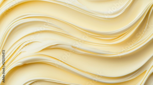 A smooth, wavy texture of creamy butter with a soft golden hue, evoking a sense of richness and indulgence.