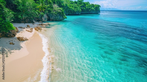 Pristine beach with crystal-clear turquoise waters