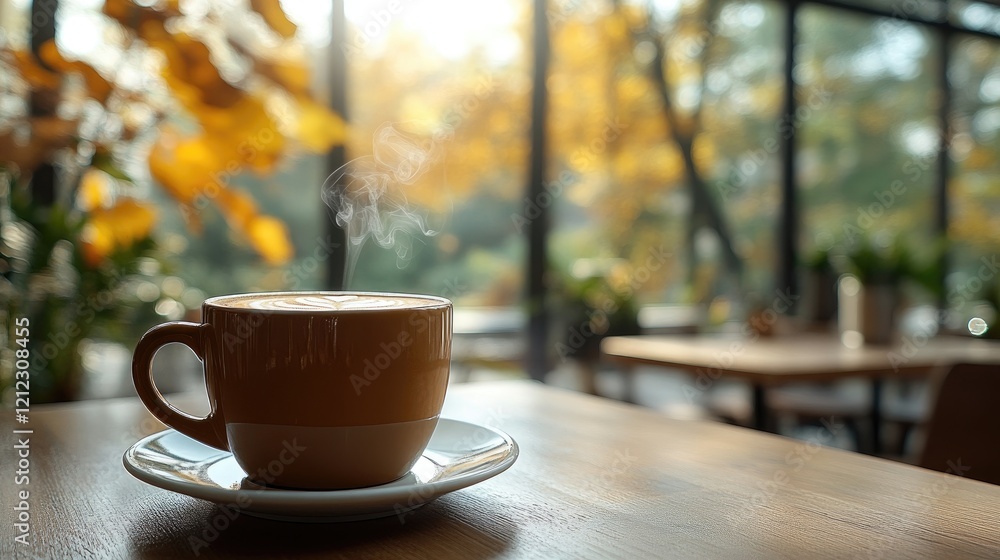 A beautiful outdoor caf?(C) scene with tables under parasols, a steaming coffee cup, and a relaxing atmosphere. A beautiful outdoor caf?(C) scene with tables under parasols, a steaming coffee cup, and a relaxing atmosphere.