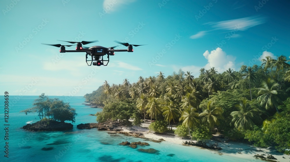 Naklejka premium A photo of a drone capturing images for tourism
