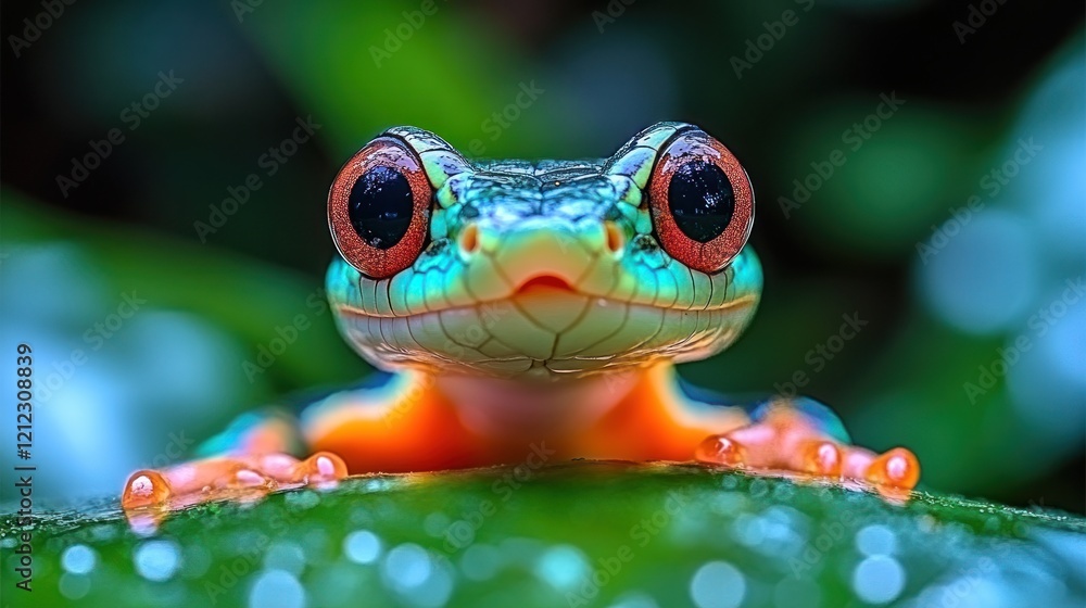 Vibrant Rainforest Frog Closeup, Leaf, Nature Vibrant Rainforest Frog Closeup, Leaf, Nature