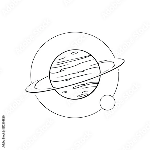 Cute Cartoon Saturn with Rings and Moon - Perfect for Kids