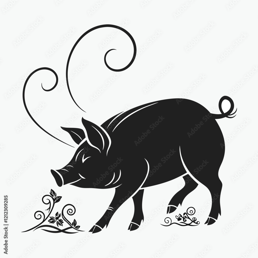 Fototapeta premium Cute Black and White Pig Silhouette for Design Projects
