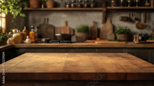 A Rustic wooden kitchen table  warm and inviting