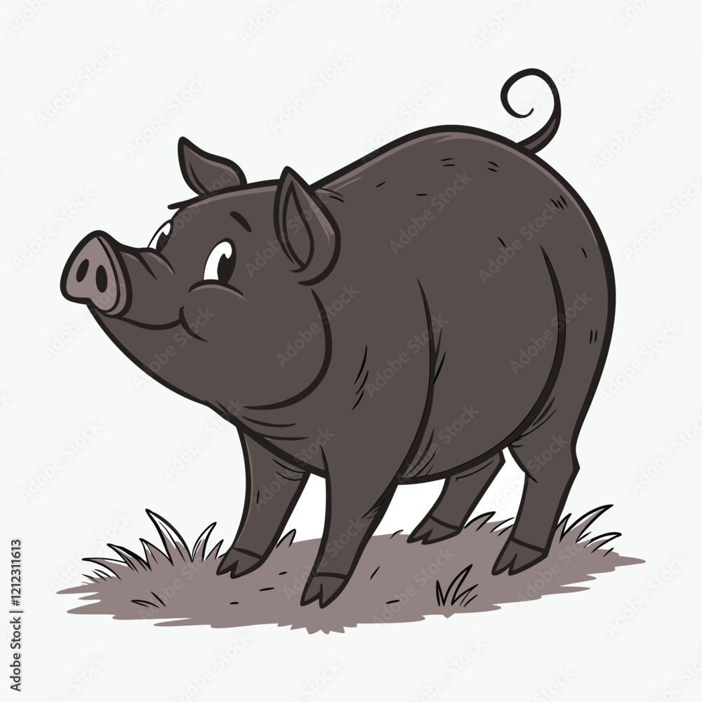 Obraz premium Cute Black and White Pig Silhouette for Design Projects