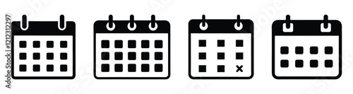 Calendar vector, icon, silhouette. Desktop calendar isolated on white background. Calendar icon, symbol design for logo, app, website. Vector illustration.