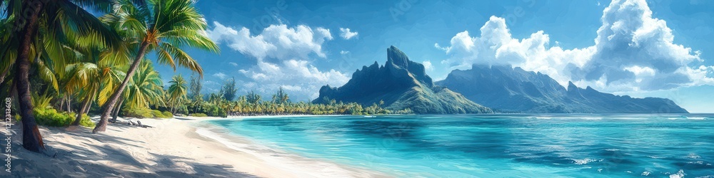 Tranquil Tahiti Beach Scene, serene turquoise waters, gentle palm trees swaying, peaceful coastal ambiance, idyllic tropical paradise Tranquil Tahiti Beach Scene, serene turquoise waters, gentle palm trees swaying, peaceful coastal ambiance, idyllic tropical paradise