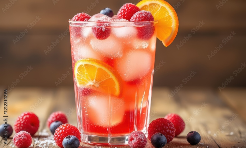 Refreshing berry drink with citrus slices Refreshing berry drink with citrus slices