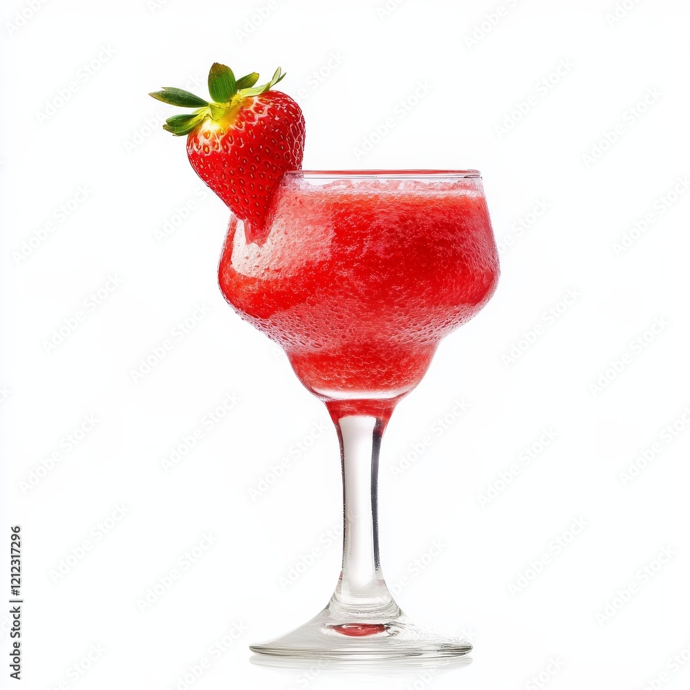A vibrant strawberry daiquiri with a strawberry garnish, showcased against an isolated white background, pop art style A vibrant strawberry daiquiri with a strawberry garnish, showcased against an isolated white background, pop art style