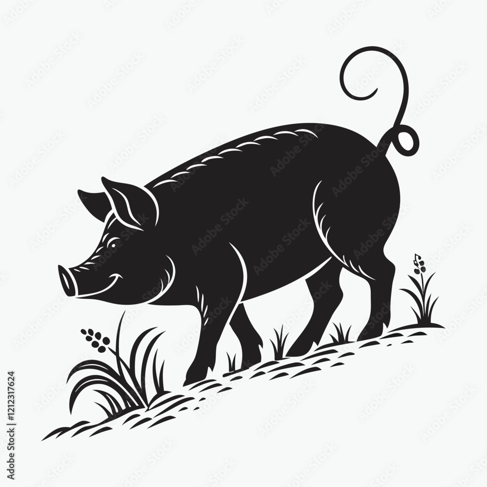 Fototapeta premium Cute Black and White Pig Silhouette for Design Projects