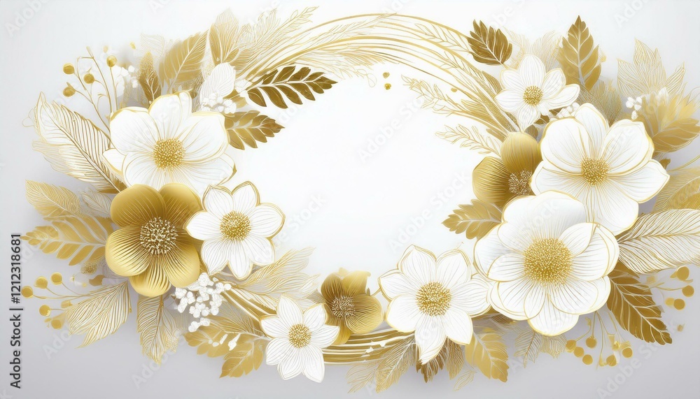 Obraz premium elegant gold and white floral wreath on white