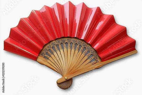 Elegant Red Hand Fan with Intricate Wooden Frame