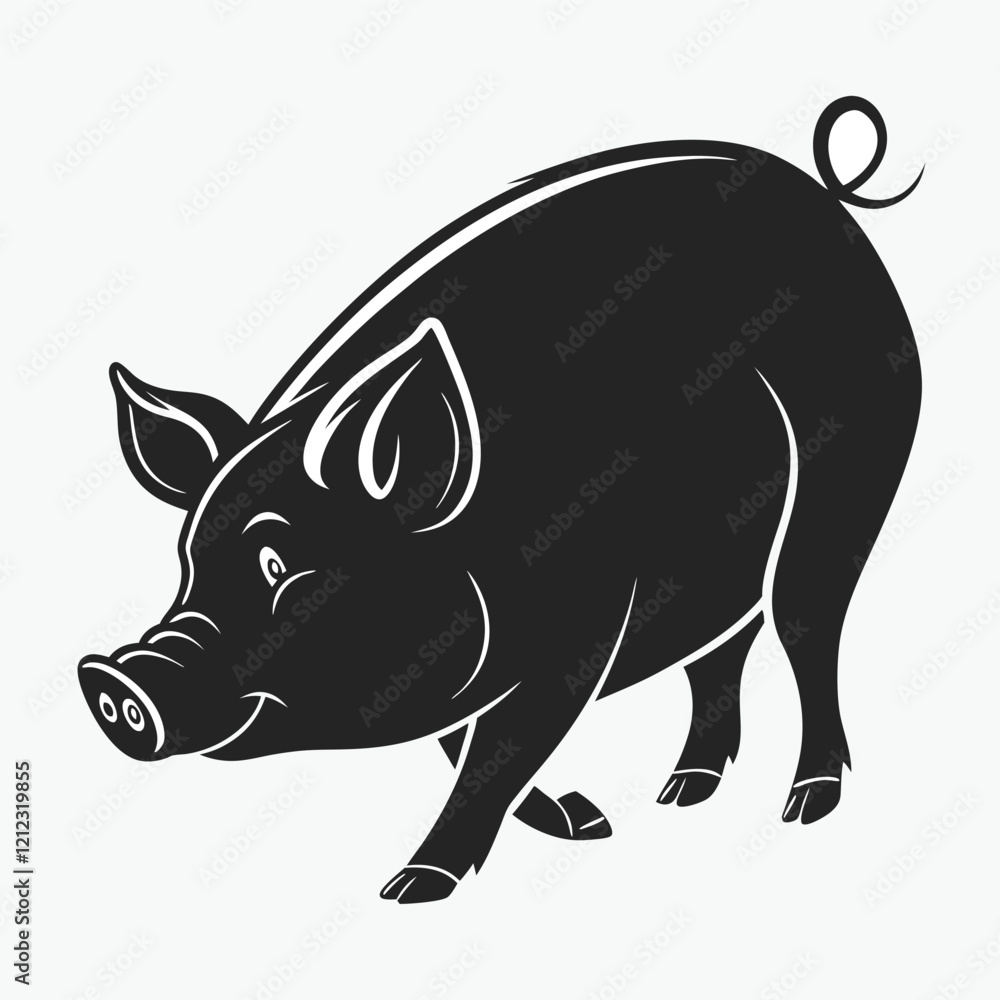 Fototapeta premium Cute Black and White Pig Silhouette for Design Projects