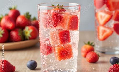 Wallpaper Mural Refreshing strawberry soda with ice cubes Torontodigital.ca