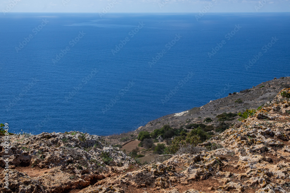 Mediterranean cliffs with a view of the sea, rock texture Mediterranean cliffs with a view of the sea, rock texture