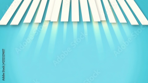 Abstract arrangement of white strips casting shadows on a blue background.