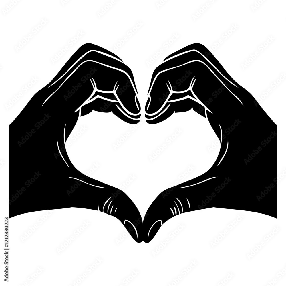 Fototapeta premium Black Two Hands making the shape of a heart silhouette vector illustration isolated on a transparent background