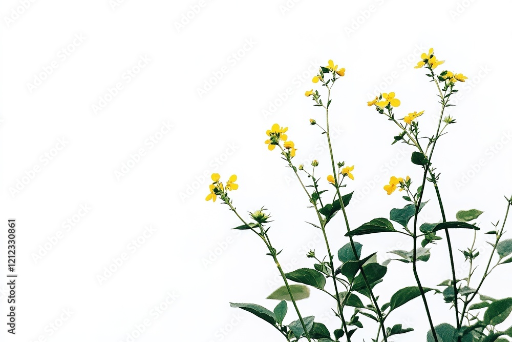 Fototapeta premium Vibrant Yellow Wildflower, Delicate Blooms, Spring Meadow, Tiny Plant, Nature Photography, Close-up 