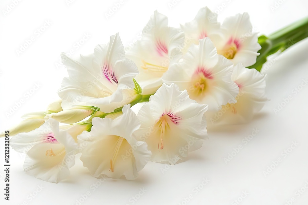 Elegant White Gladiolus Bloom Isolated on Pure White Background, High Resolution Image Perfect for Elegant White Gladiolus Bloom Isolated on Pure White Background, High Resolution Image Perfect for