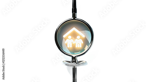 Stethoscope Encircling Family Icon on Cyan Background 